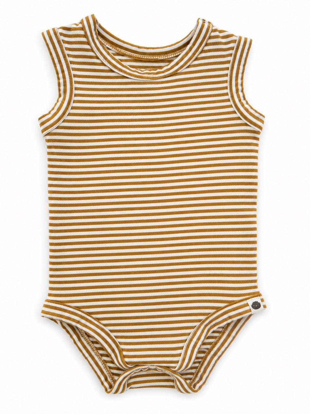 Rise Little Earthling Mustard & White Striped Sleeveless Baby One-Piece
